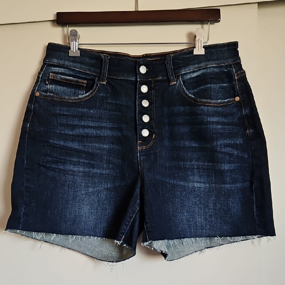 Judy Blue Darck Blue Cut Off Jean Shorts High-Waisted Button Fly Sz 1Xlarge - Picture 3 of 16
